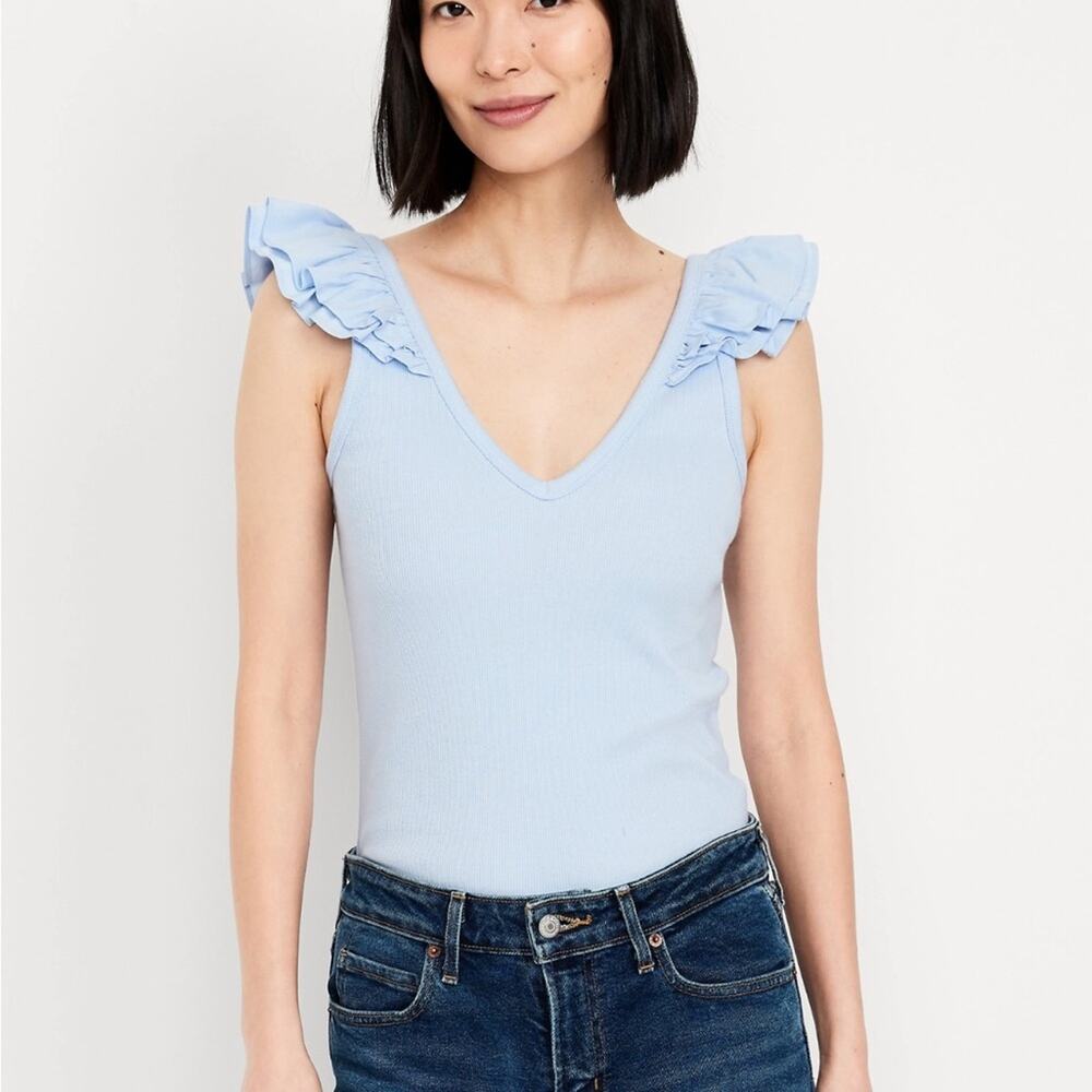 Old Navy Float your Boat Ruffle-Trim Mixed Material Top